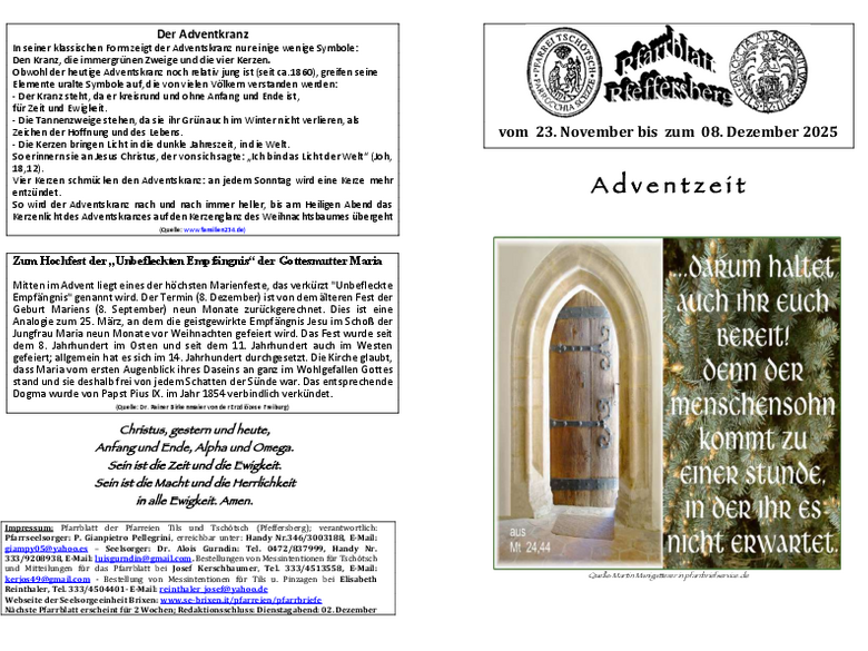 Die Pfarrei Tschötsch Die Pfarrei Tschötsch