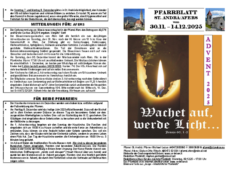 Die Pfarrei Afers Die Pfarrei Afers