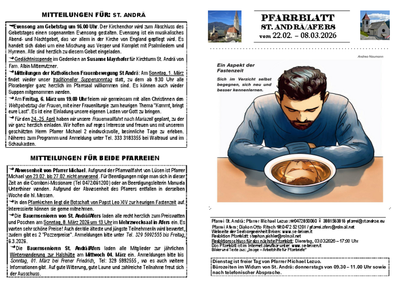 Die Pfarrei Afers Die Pfarrei Afers