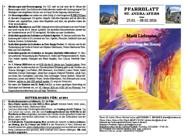 Die Pfarrei Afers Die Pfarrei Afers